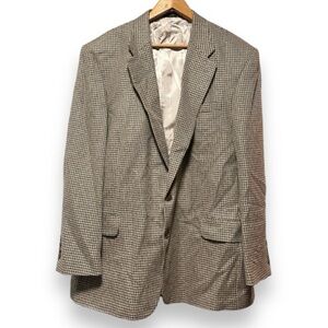 💙 Vintage 80s Andhurst Tan Beige Houndstooth Wool Blend Sport Coat Mens Size 46L